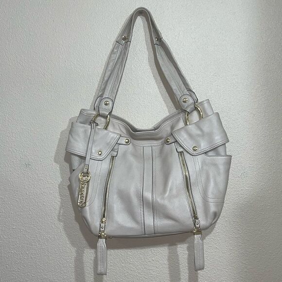 B. Makowsky Leather Tote Shoulder Bag Bone Leather - Picture 3 of 14
